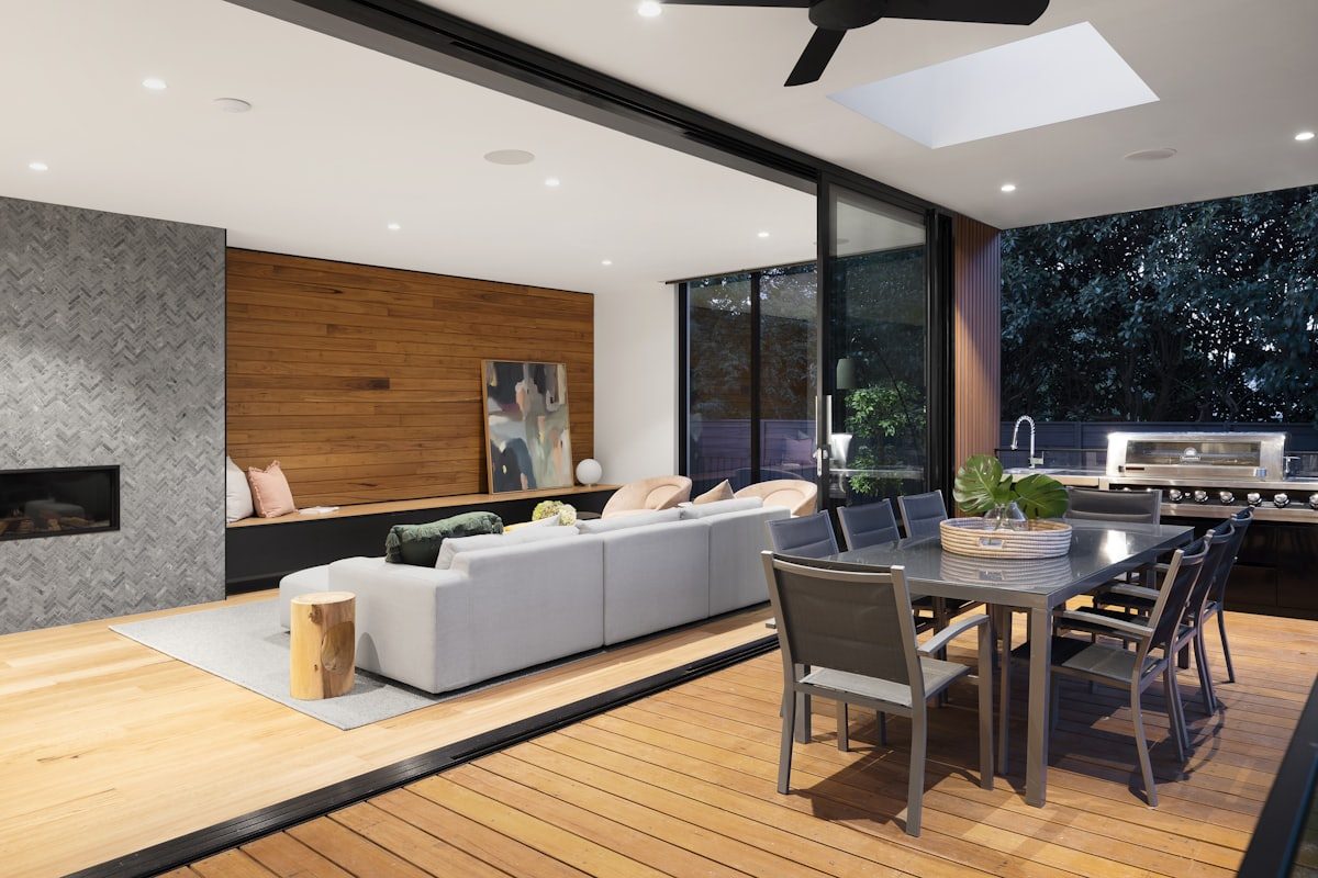 Designed living space at dusk